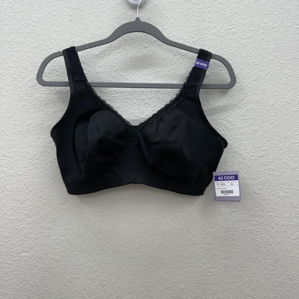 Catherines Intimates Black Cotton Comfort Wireless Bra Womens size 42DDD NEW